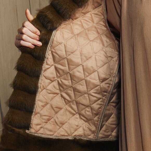 Khaki Casual Women's Quilted Fluffy Coat with Fake Fur - Picture 9 of 9